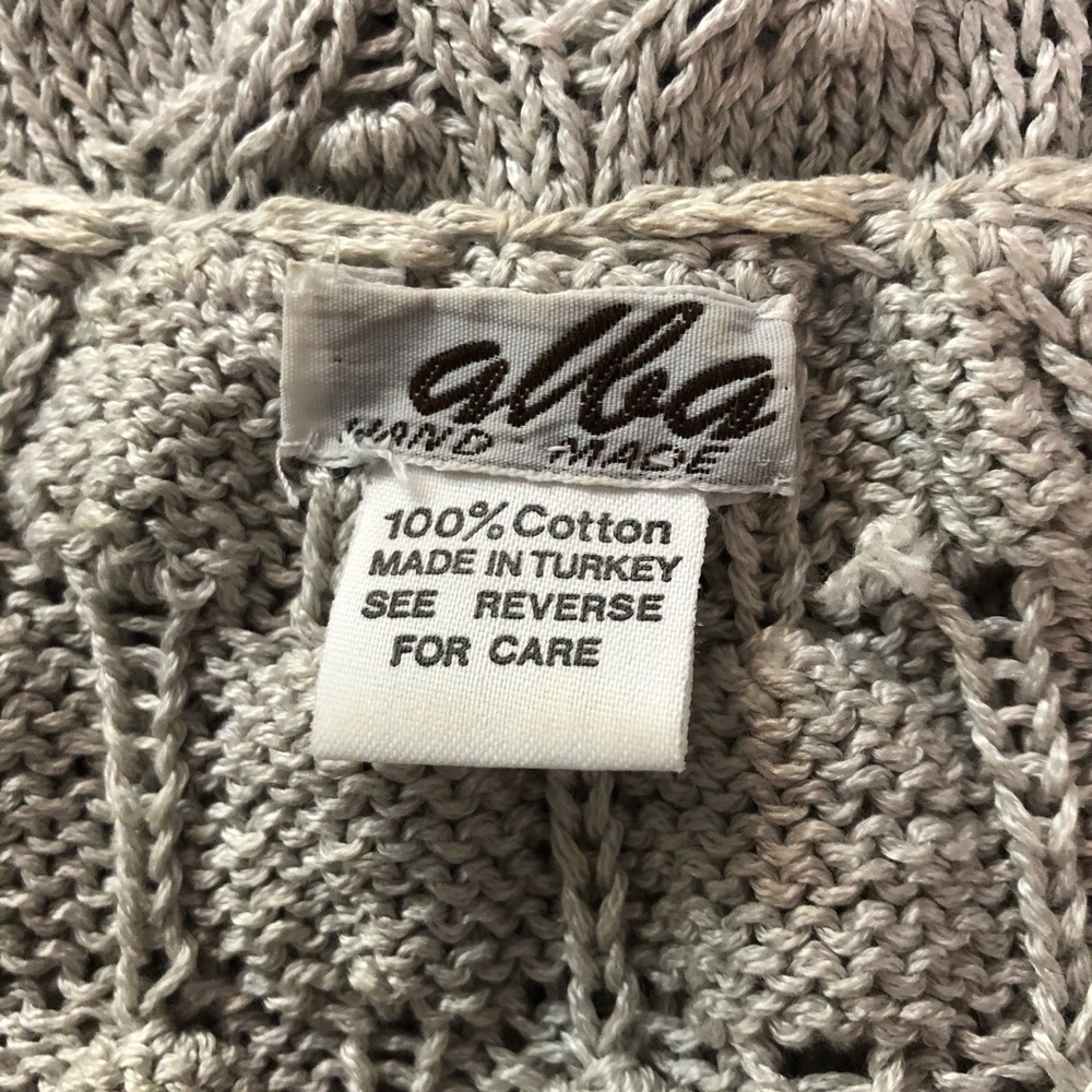 Cable Knitted Lightweight V Neck Tan Handmade Sweater Perl Clusters Small - Picture 9 of 10